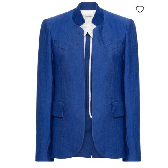 NWT: Zadig & Voltaire Very Open-front Linen Blend Blazer in Blue Saphire - Picture 2 of 16